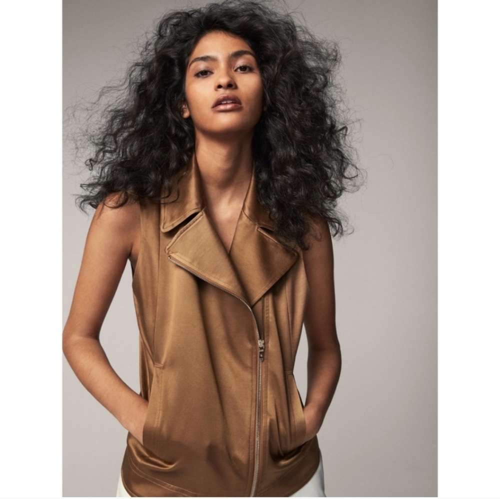 Massimo Dutti Bronze Satin Moto Vest Jacket.